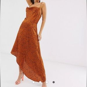 Orange Satin slip midi dress size Medium